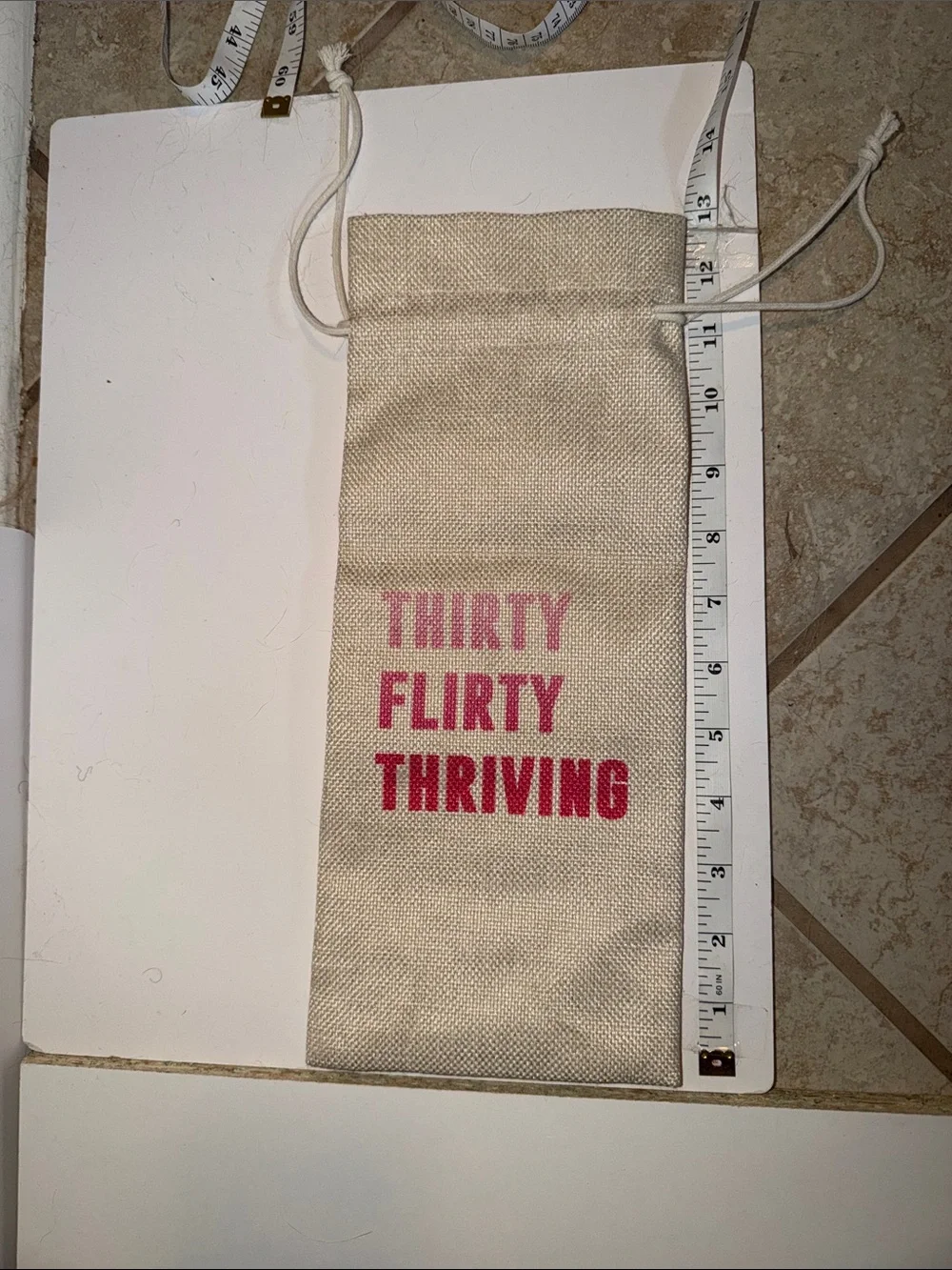 Hobby Lobby Beige Drawstring Pouch with Pink Lettering